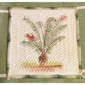 Style Eyes By Baum Bros 12" Palm Tree Square Serving Plate / Platter Bamboo Edge